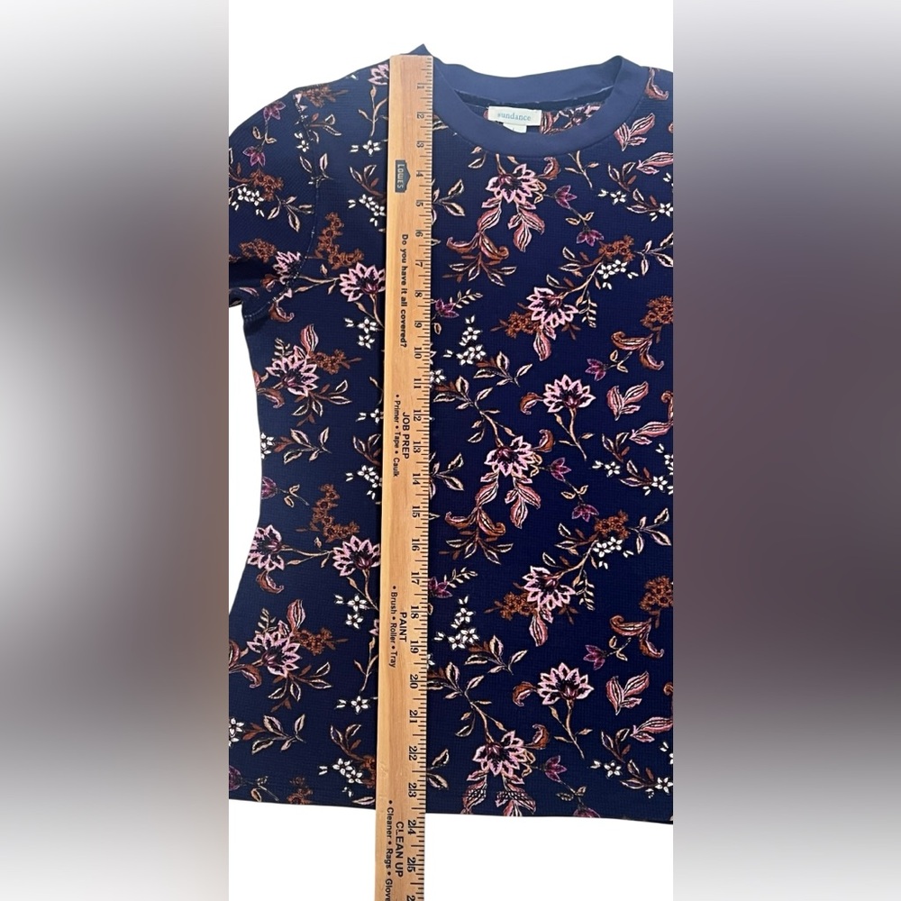 Sundance Waffle Knit Top Large Velvet Cuff Purple Floral Thermal Boho Prairie - Picture 7 of 12